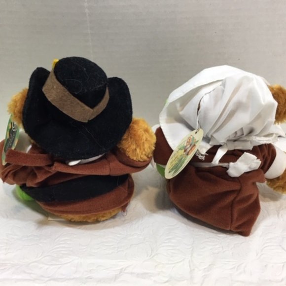 TWO Pilgrim Teddy Bears Thanksgiving Fall PLUSHLAND March of Dimes 8" - Picture 5 of 10